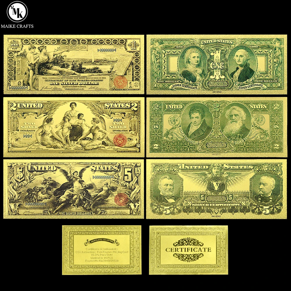

3pcs/set 1896 United States 1 2 5 Dollar Gold Foil Banknote Home Decoration Plastic US Money Collectible Holiday Gifts