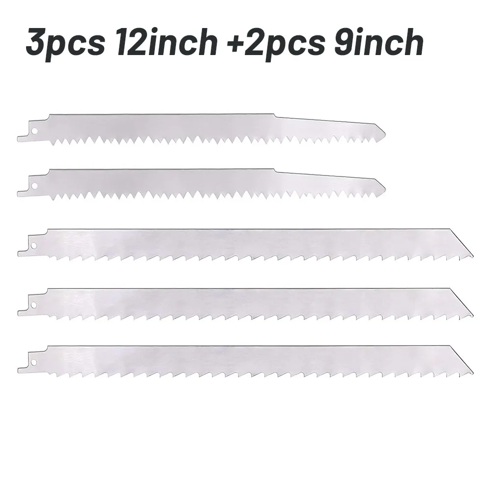 5Pcs Stainless Steel Reciprocating Saw For Blades 12 Inch 3TPI And 9 Inch 5TPI For Meat Bone Food Cutting Compatible With All Br