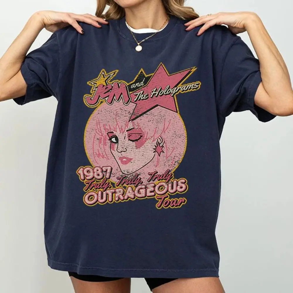Jem and The Holograms Tour 80's T Shirt Vintage Y2k Clothing Casual Graphic Print Short Sleeve Loose O Neck Streetwear Unisex