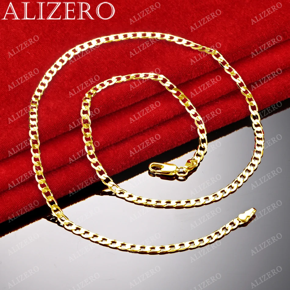 ALIZERO 18K عقد ذهب 18-30 بوصة 4 مللي متر الجانب سلسلة قلادة للنساء الرجال موضة حفل زفاف غرامة مجوهرات هدايا #2