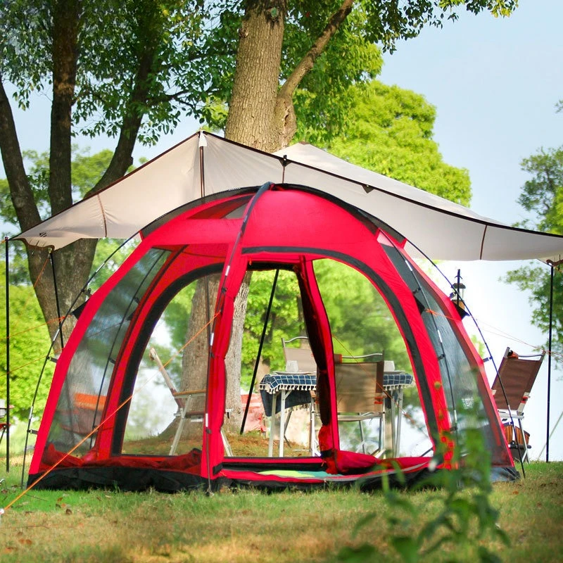 Outdoor camping tent, 3-4 person, overnight camping, family picnic, portable hexagonal tent, complete set