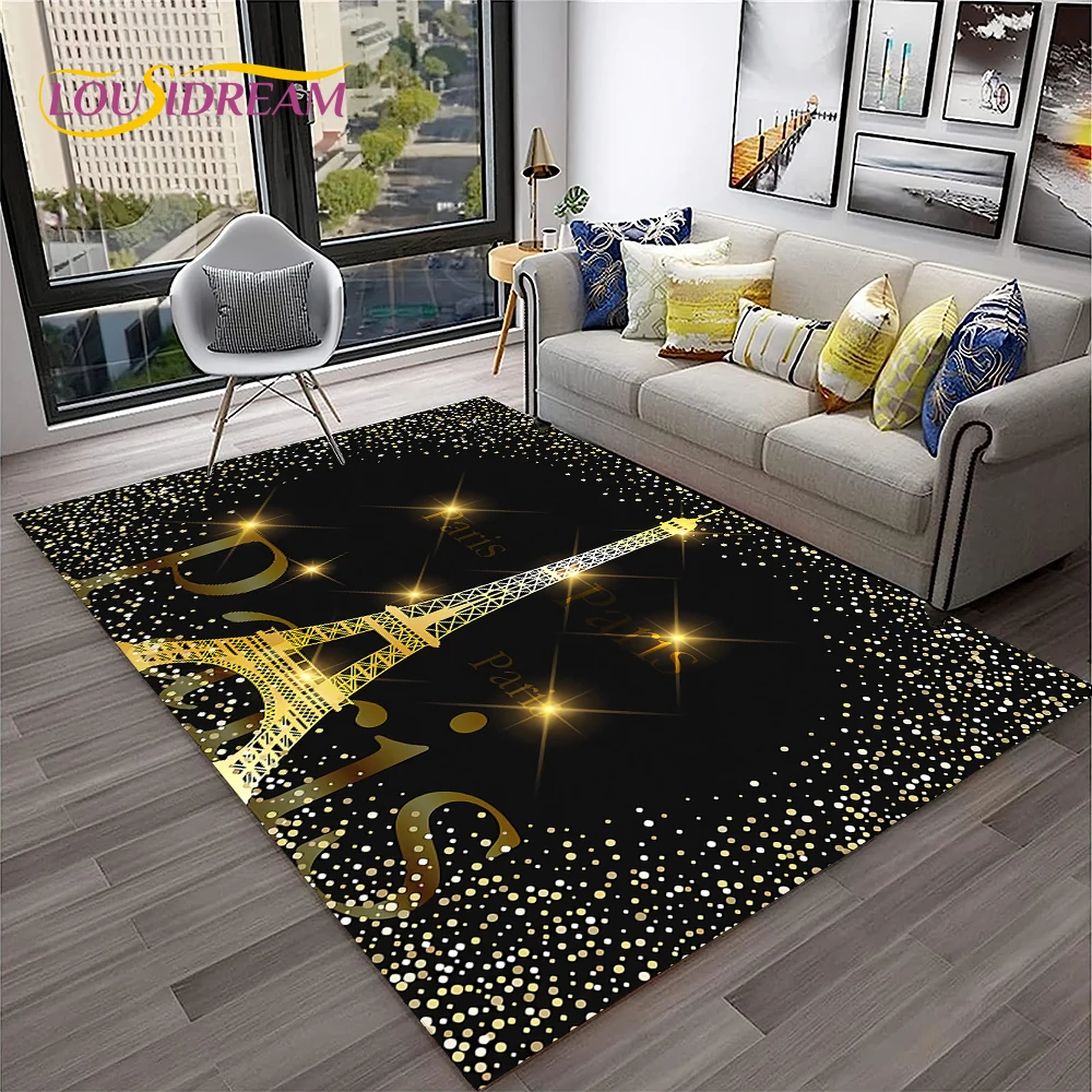 France Paris Eiffel Tower Retro Carpet Rug for Home Living Room Bedroom Sofa Doormat Decor,Kids Play Area Rug Non-slip Floor Mat