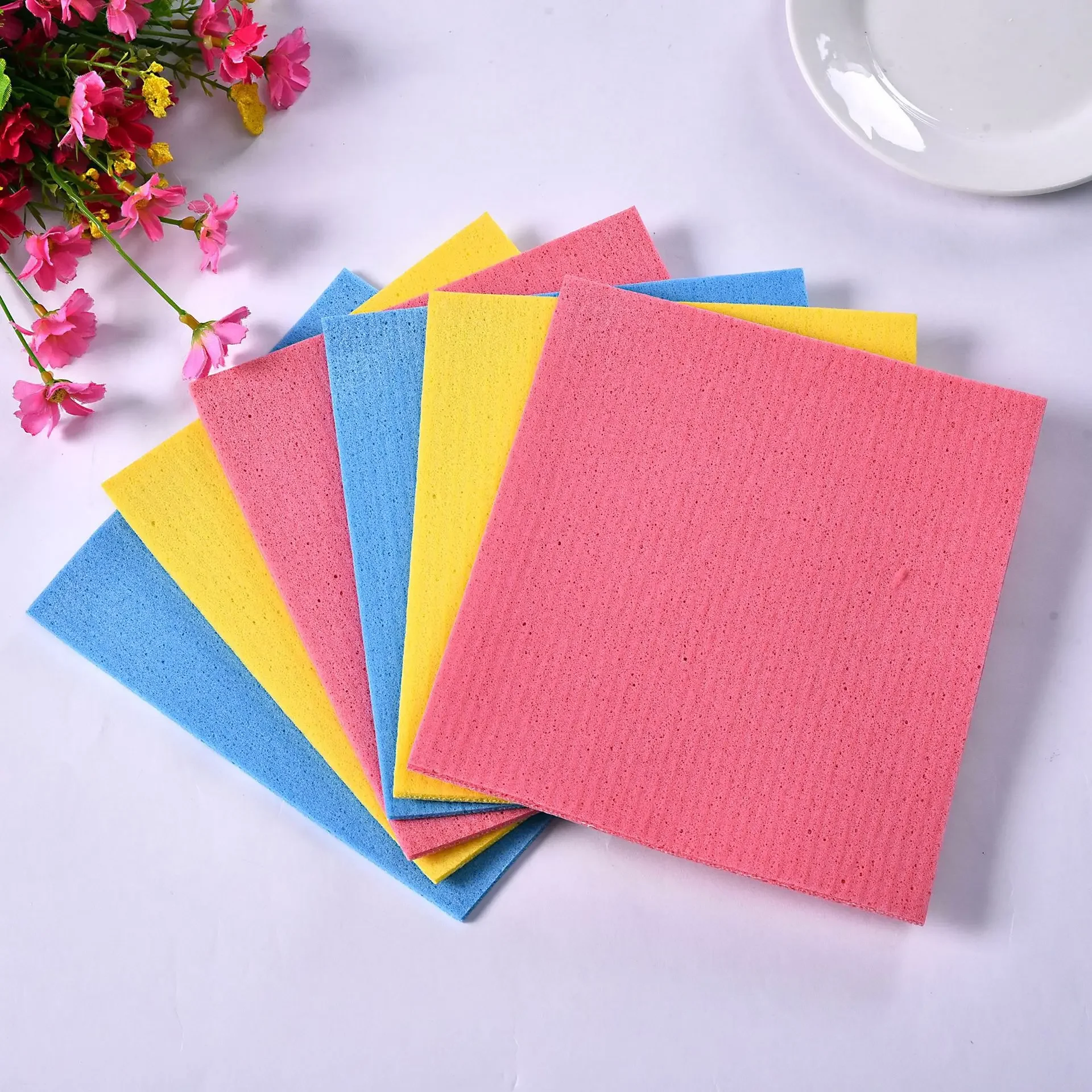 Premium Cleaning Cloths for Kitchen Dishes - Super Absorbent Fiber Sponges with Wood Pulp Cotton