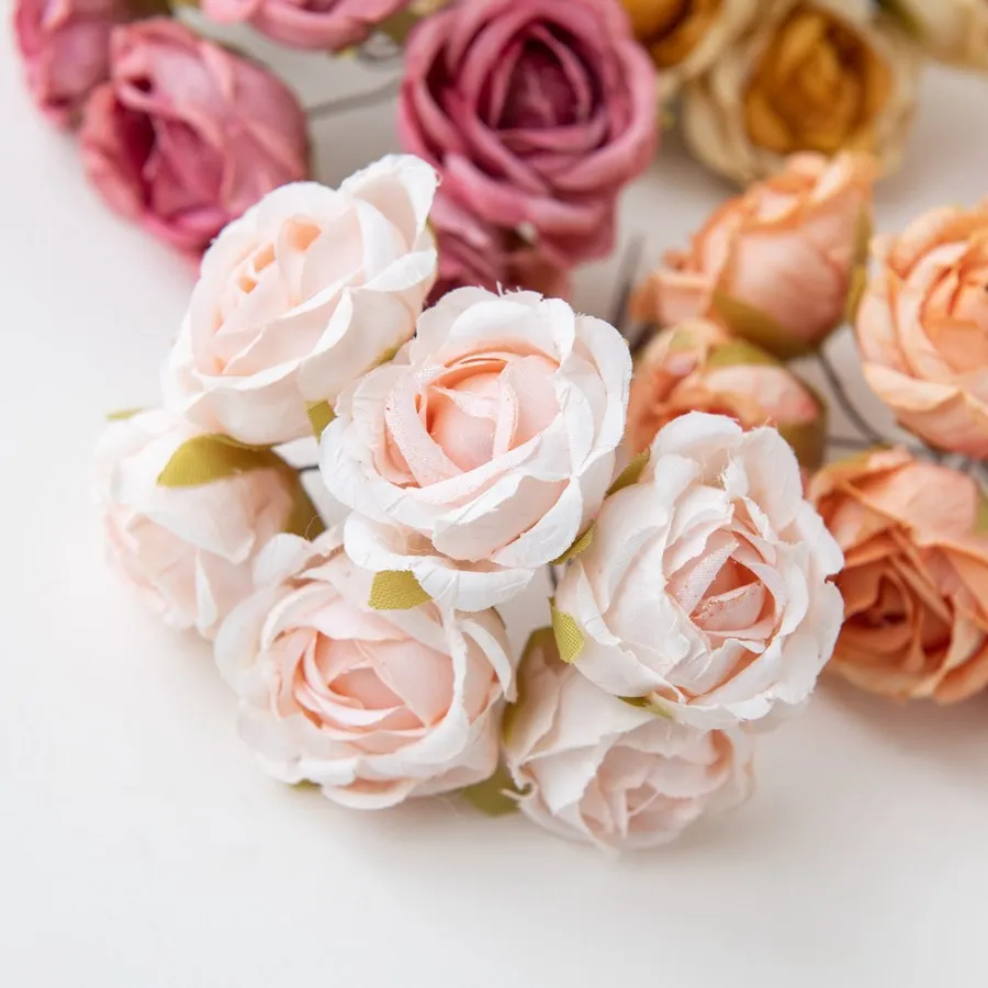 12Pcs Künstliche Blumen Hochzeit Mini Bouquet Kranz Scrapbooking für Home Weihnachten Decor Diy Urlaub Zubehör Seide Tee Rose – Detail 13