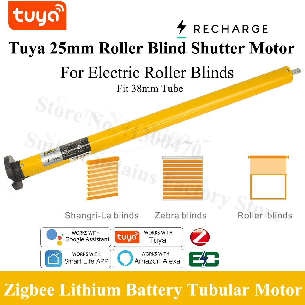 

Tuya A-OK AM25 Zigbee Smart Tubular Motor DC Roller Blind Shutter Li Battery Curtain Motor RF433 for 38mm Tube Alexa Google Home
