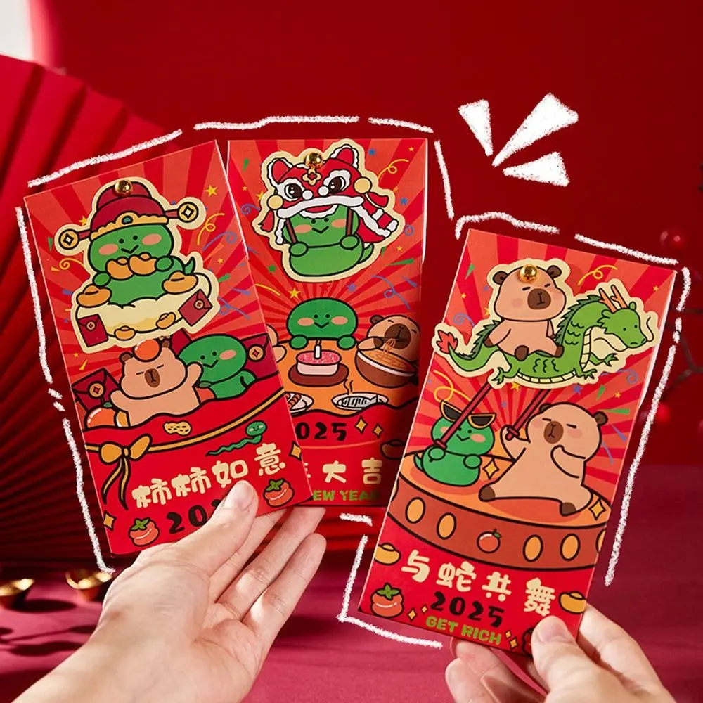 Enveloppe de dessin animé rouge pour enfants, Capybara, 3D, 14-Bao, fait à la main, cadeaux de salle, 6 pièces, ensemble, 2025