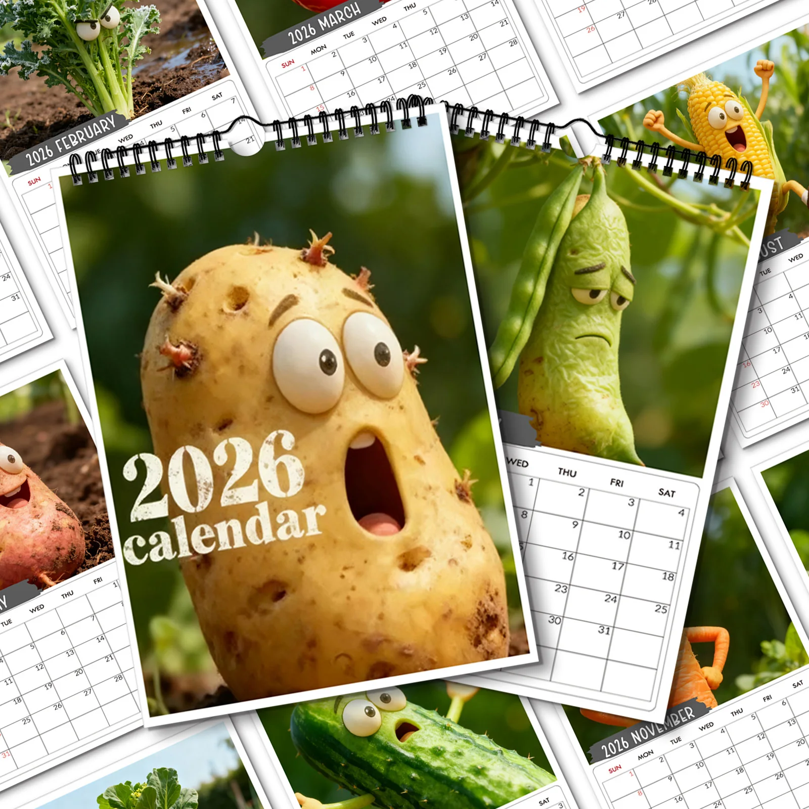 

1PC 2026 Wall Calendar, Personified Vegetables Theme, Perfect for Home & Office Decor, Perfect Birthday, Christmas,New Year Gift