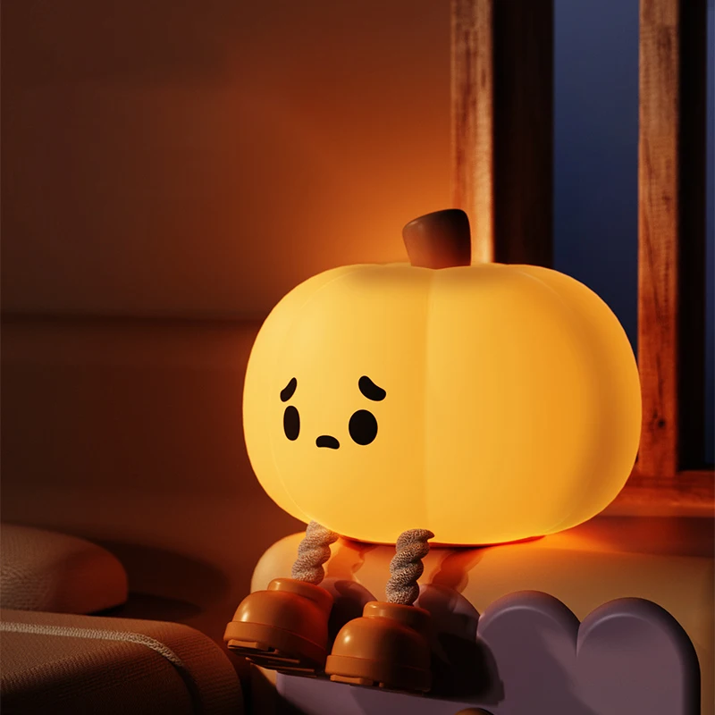 Pumpkin Night Light Cute LED Silicone Dimmable Nursery Kids Rechargeable Bedside Touch Lamp Funny Office Desk Halloween Decor