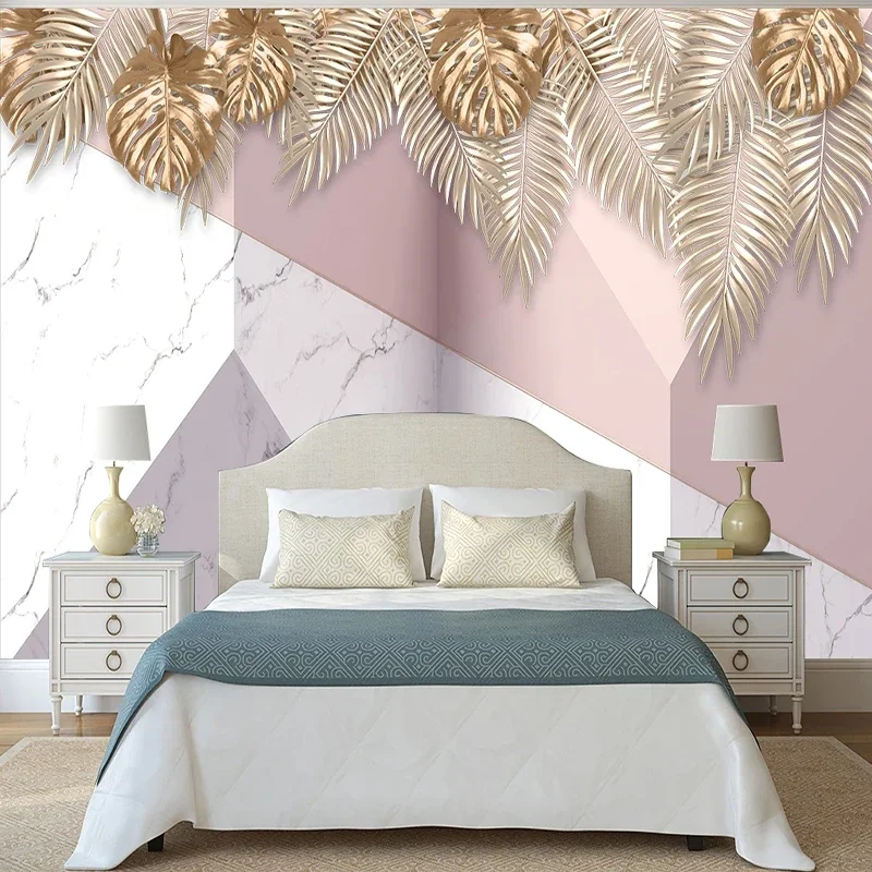 Custom 3D Wallpaper Modern Geometric Marble Leaf Pattern Wall Mural Living Room TV Sofa Background Wall Home Decor 3D Fresco
