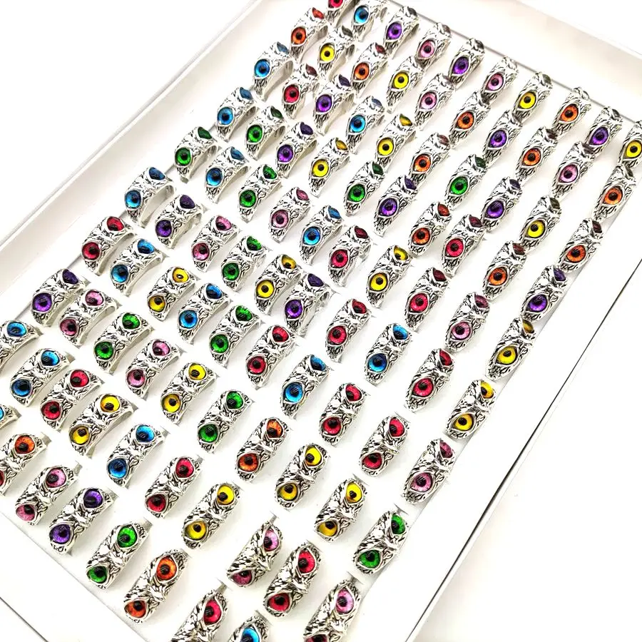 الجملة الكثير 10/20/100 قطعة اللون العلوي عيون خمر لطيف البومة الحيوان خواتم للرجل والمرأة الشرير مجوهرات الساخن 2022