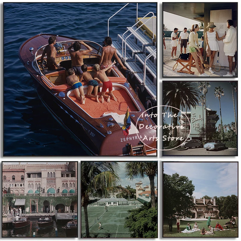 Slim Aarons Vintage Photography Posters High Society Pool Party Communicate Print Canvas Paintings Wall Art Pictures Home Decor