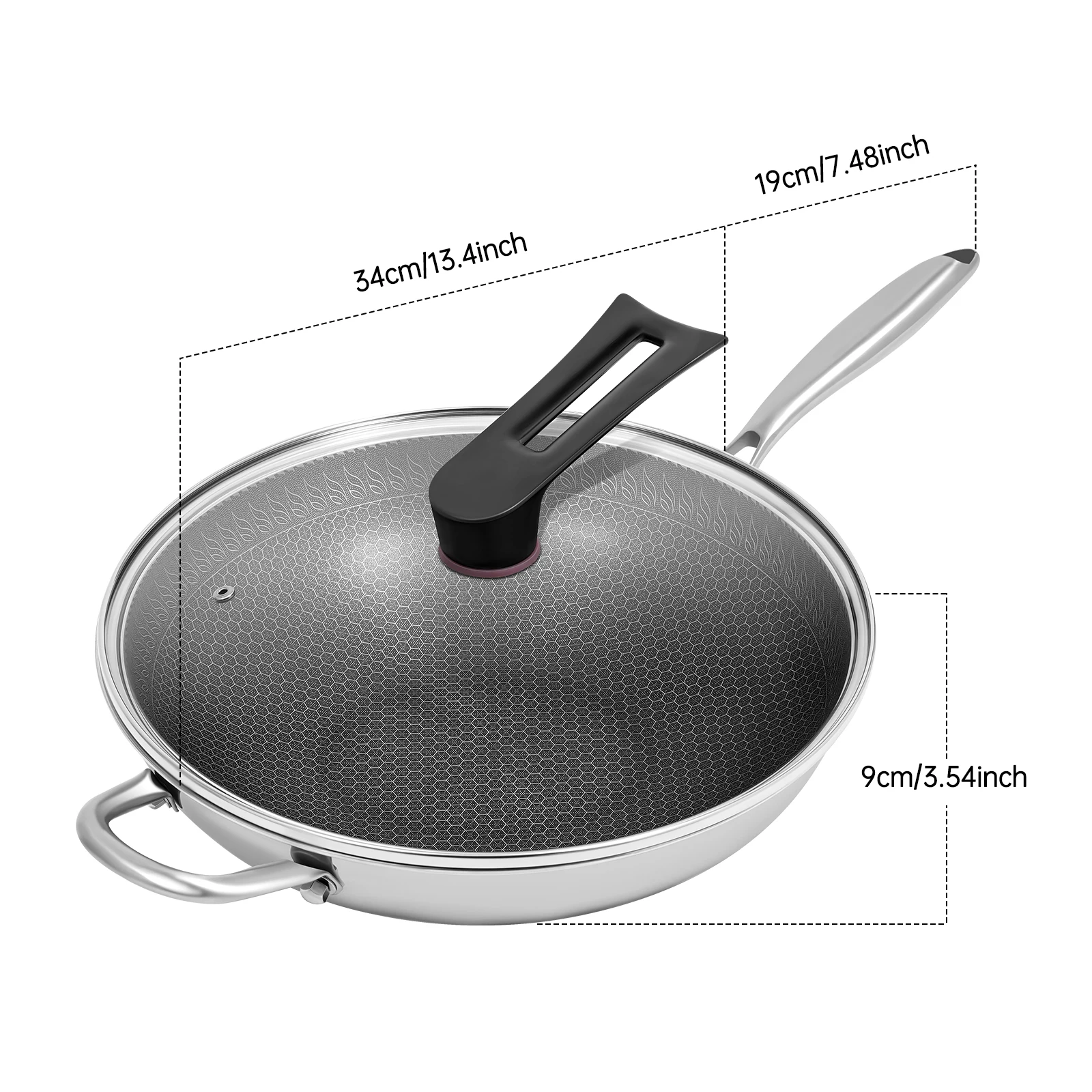 مقلاة من الفولاذ المقاوم للصدأ، وعاء من الفولاذ المقاوم للصدأ مع غطاء، مقلاة للاستخدام المنزلي، لمواقد الغاز، المواقد التعريفي، مواقد السيراميك