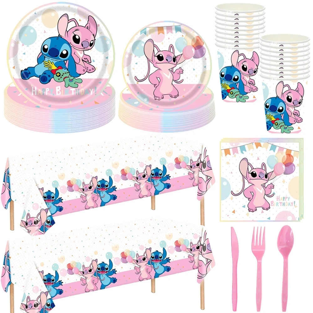 Lilo et point fournitures de fête d'anniversaire mariage mignon décoration vaisselle dessin animé ensemble assiettes tasses ballons pour enfants cadeaux