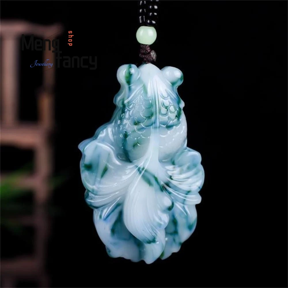 

Natural Hetian Colourful Jade Floating Flower Goldfish Koi Pendant Exquisite Fashion Jewelry Best Selling Handicraft Holiday Gif