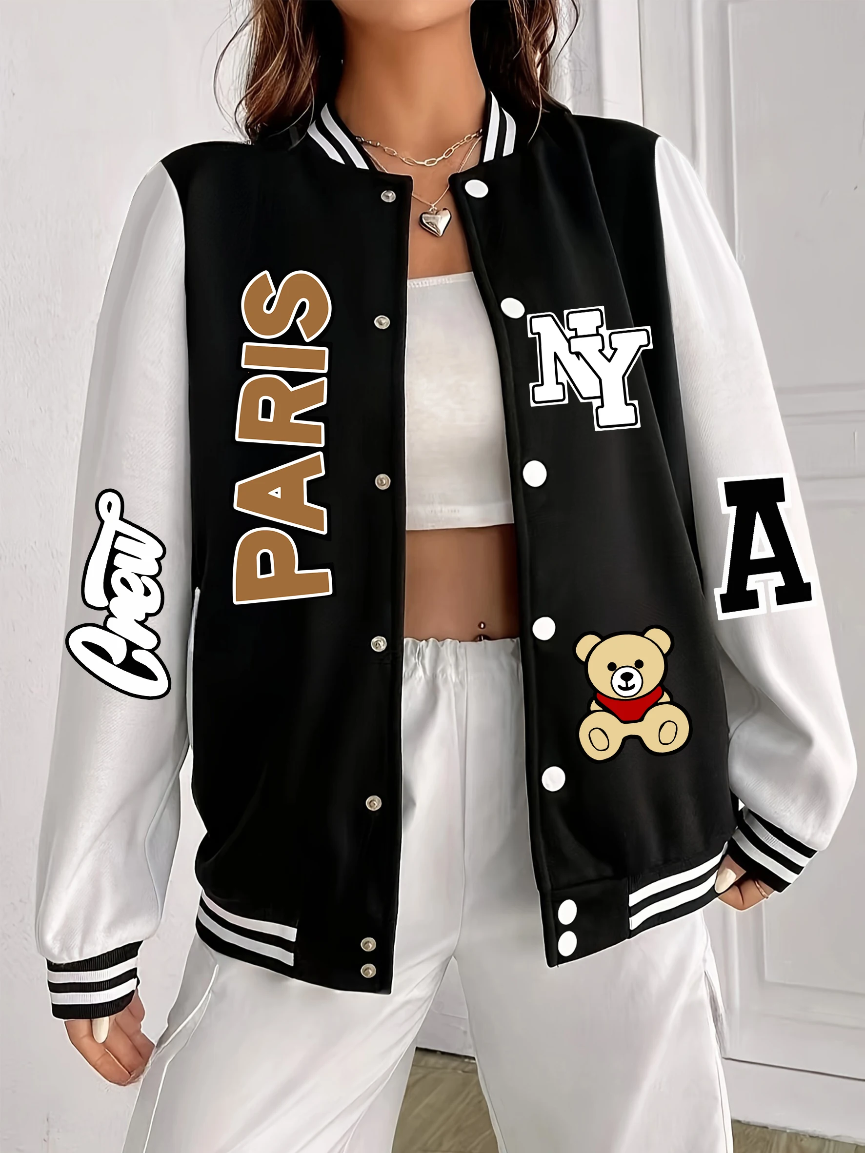 

Куртка с принтом New York Paris Are Both Dream Cities, женская модная свободная бейсбольная форма, повседневная спортивная одежда, универсальная флисовая одежда