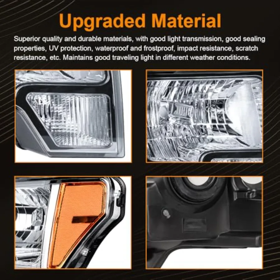 مجموعة المصابيح الأمامية مجموعة المصابيح الأمامية المتوافقة مع 20092014 F150 استبدال المصابيح الأمامية الكروم الإسكان العنبر عاكس لتعزيز