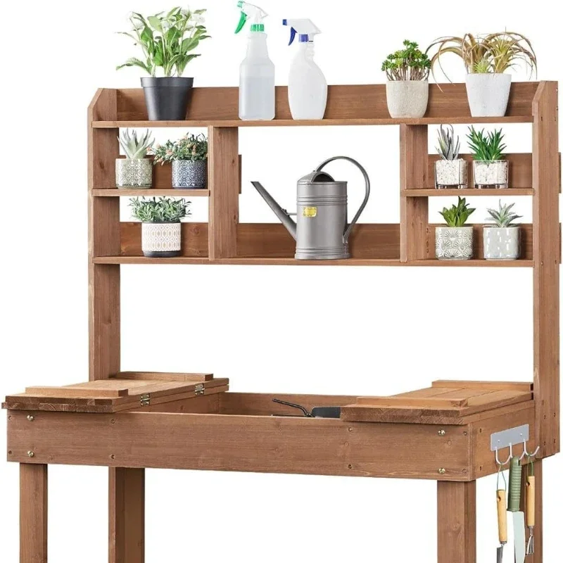 

Outdoor potted plant workbench Garden work table Push-pull