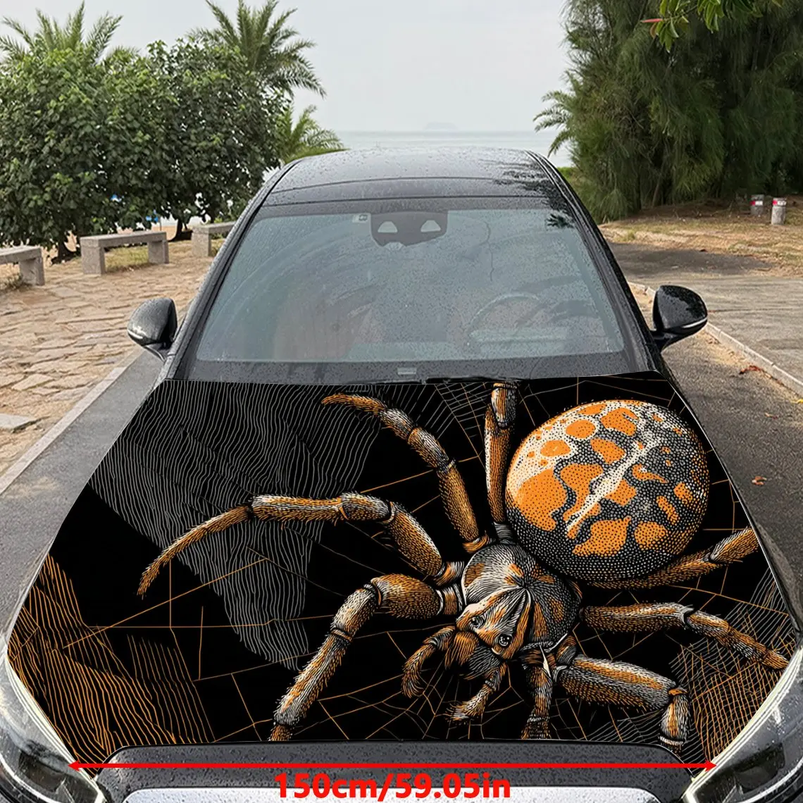 Car Decal Spider with Orange-Patterned Textured Motif in Artistic Arachnid-Intriguing Style - Bold Terrestrial Captivating Fanta