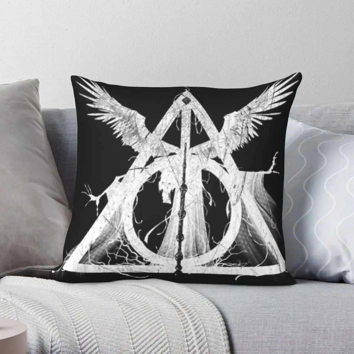 Funda de almohada cuadrada con diseño de reliquias de la muerte de Prismatic Soul, funda de almohada decorativa con cremallera, de poliéster, lino y terciopelo, funda de cojín para el hogar