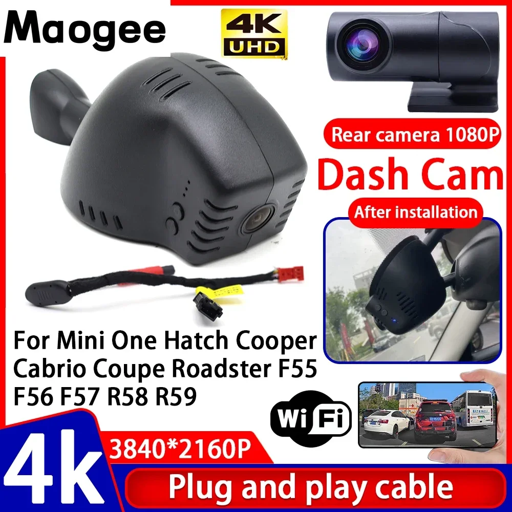Grabadora de Video 4K, DVR para Auto, Plug and Play, Cámara para Tablero, Compatible con Mini One Hatch Cooper Cabrio Coupe Roadster F55 F56 F57 R58 R59