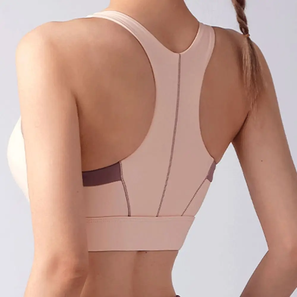 Patchwork Front Zipper Sports Bra Slim Fit Lingerie Underwear for Women Beauty Back Shockproof Yoga Wireless Bra Girl