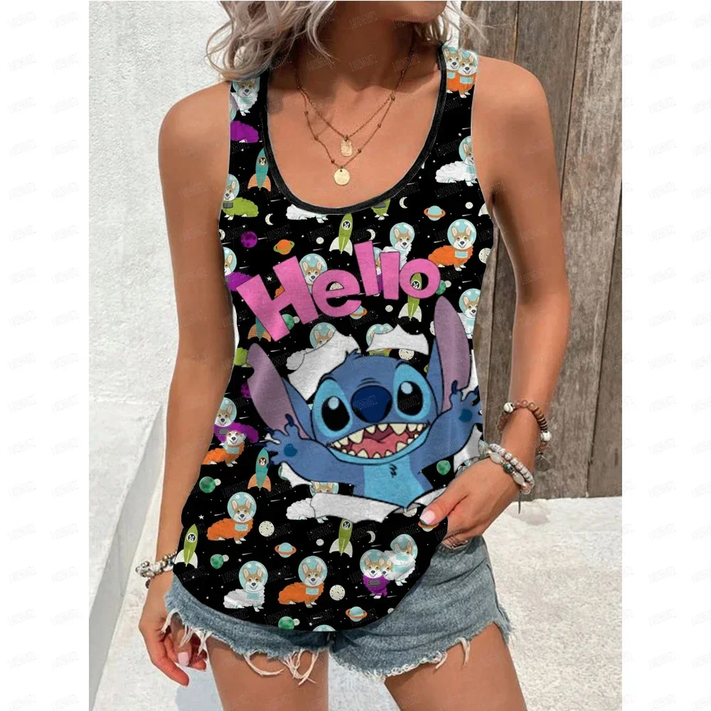 Women\'s vest Disney Stitch 626 loose summer sleeveless vest street clothing summer womens beach style vest tank top  y2k tops