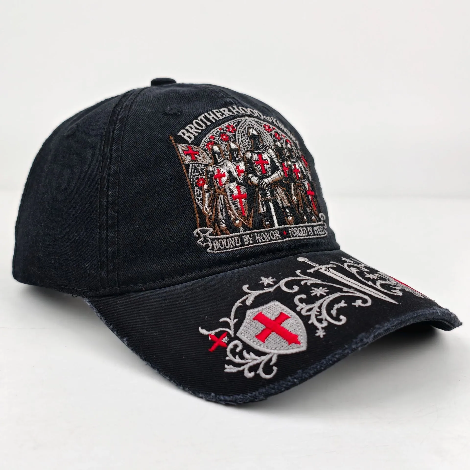 European-Style Vintage Distressed Templar Knight Embroidered Baseball Cap, Unisex Outdoor Trucker Hat view 3