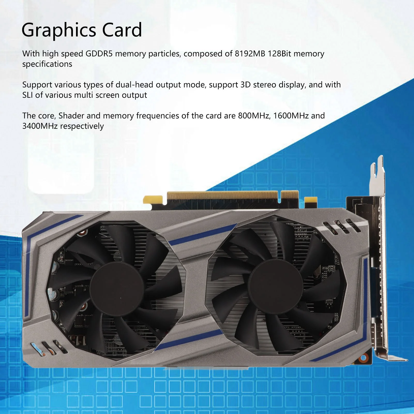 

Видеокарта с двойным вентилятором Видеокарта 128BIT GDDR5 PCI Express2.0 Двойной вентилятор Настольный ПК Дискретная игровая видеокарта компьютера