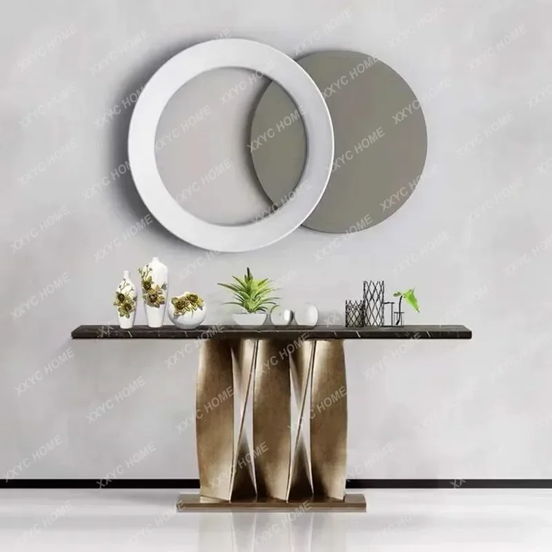 XXMinimalist Marble Entryway Console Table Luxury Sofa Back Table Stainless Steel Wall Console Narrow Hallway Table