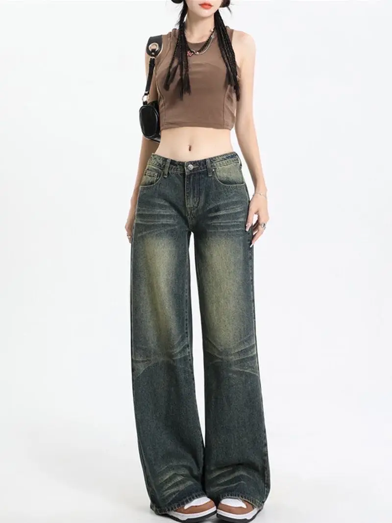 

WCFCX STUDIO Y2K Fashion Women Clothing Straight Leg Denim Pants Trousers Jean Baggy Trousers High Waisted Jeans