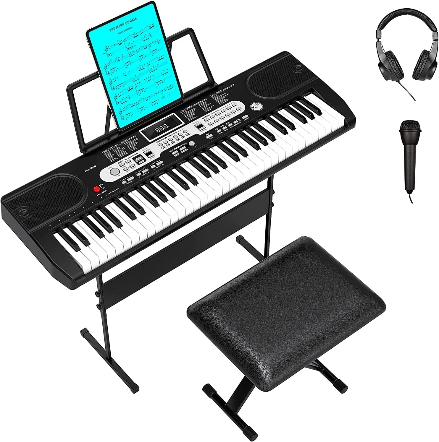 61-Key Beginner Electronic Piano Keyboard Set, Including Microphone, Headphones, Stand, Stool, and Bag