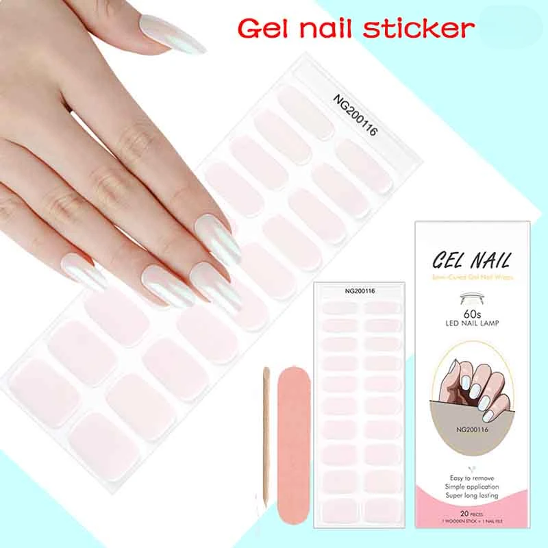

Glitter Aurora Mirror Semi-Cured Gel Nail Patch Slider Adhesive Full Gel Nail Sticker For UV Lamp DIY Women Fashion Manicure