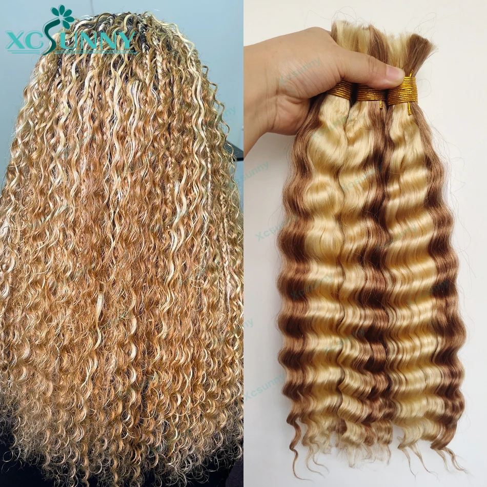 

Bulk Human Hair For Braiding 613 27 Blonde Deep Wave Bulk Braiding Human Hair Extensions For Boho Braids Double Drawn Bundles