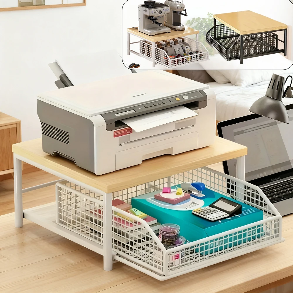 

Kitchen Countertop Organizer Shelf with Drawer(Wire Basket) Space-Saving Coffee Maker Storage Rack for Living Room Bedroom 주방선반