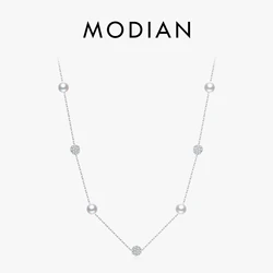 MODIAN 925 Sterling Silver CZ Beads & Pearl Chain collane ciondolo per le donne Fine Jewelry Gifts