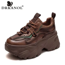 DRKANOL 2024 Autumn Winter Warm Shoes Women Genuine Leather Platform Casual Sneakers Fashion Thick Sole Height Increasing Shoes