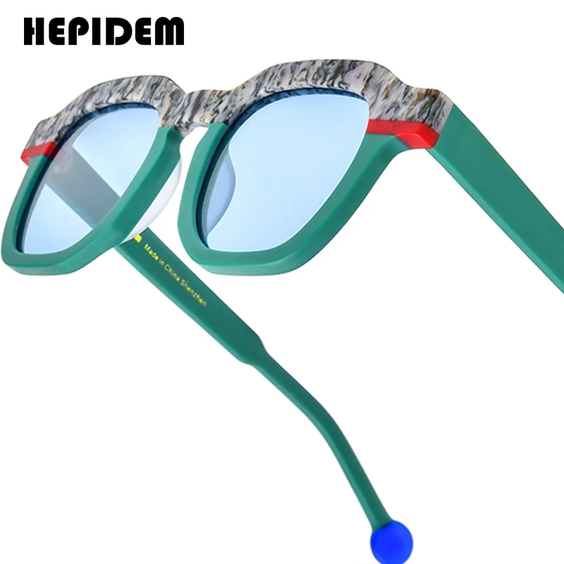 HEPIDEM Acetate Polarized Sunglasses Men Luxury Brand Designer Square Japanese Vintage Big Size High-end Sun Glasses y2k 9364