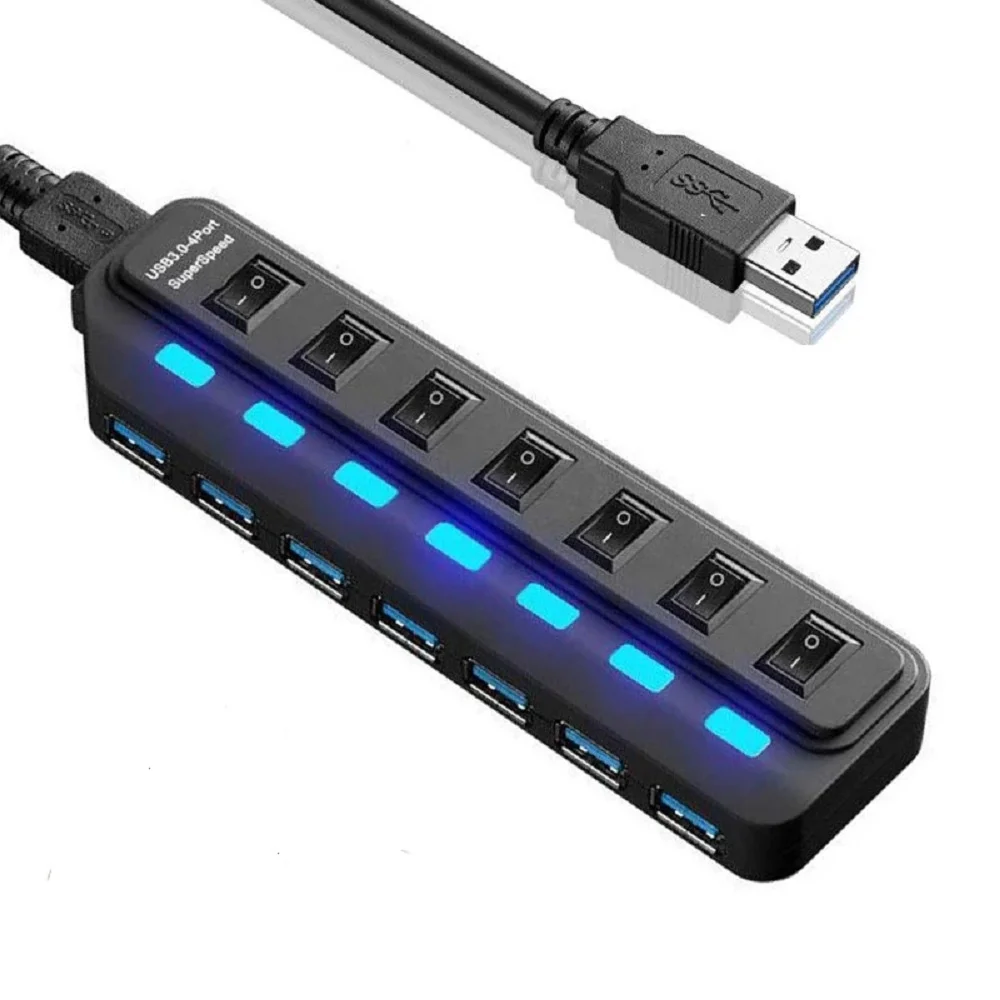 

Usb-хаб 3,0, многопортовый, 7 портов, аксессуары для ПК, многопортовый, совместимый с USB2.0, USB1.1, высокоскоростной расширитель USB 3,0, аксессуары для ПК