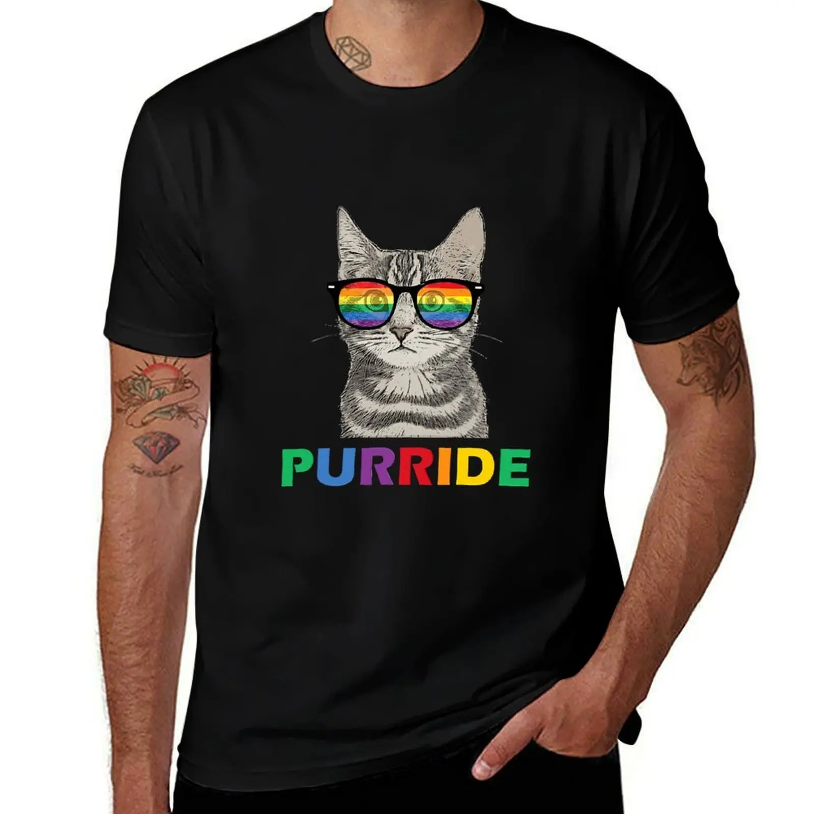 

Purride Gay Pride Cat Kitten Rainbow T-Shirt new edition vintage Funny t-shirt oversized t shirts for men