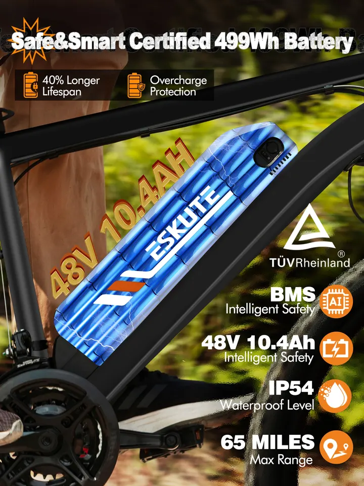 ESKUTE Electric Bicycle for Adults – 21-Speed Gear 27.5' Mountain Electric Bike, 20MPH+, 48V 10.4Ah Battery E-Bike image 9