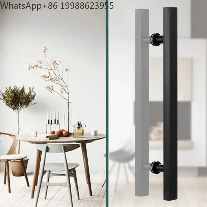 1set Glass  Handle Stainless Steel Square Tube  Knob Bathroom Sliding Glass /wooden  Matte Black  Handle