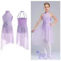 Apliques para niñas, Ropa de baile contemporánea lírico, falda de empalme de gasa alta y baja, traje de gimnasia para patinaje elegante, vestidos de Ballet