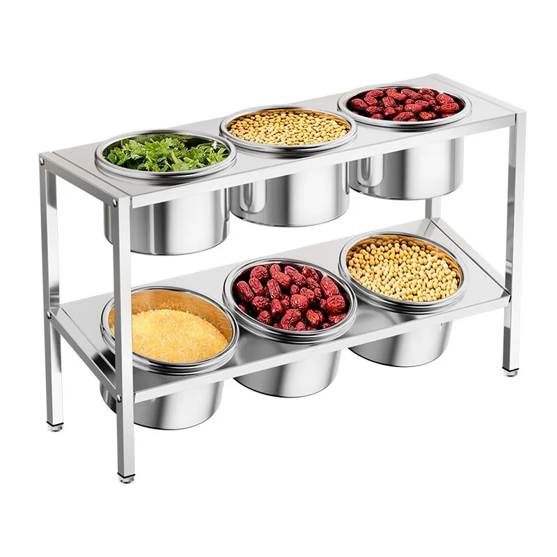 Stainless steel high and low double-layer round cylinder 16 seasoning rack grid rack small material seasoning box