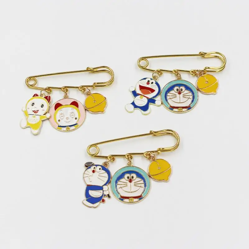 6Pcs/set Kawaii Cartoon Doraemon Brooch Buckle Pin Fixed Pin Chest Badge Metal Badge Bag Accessories Waist Buckle Christmas Gift