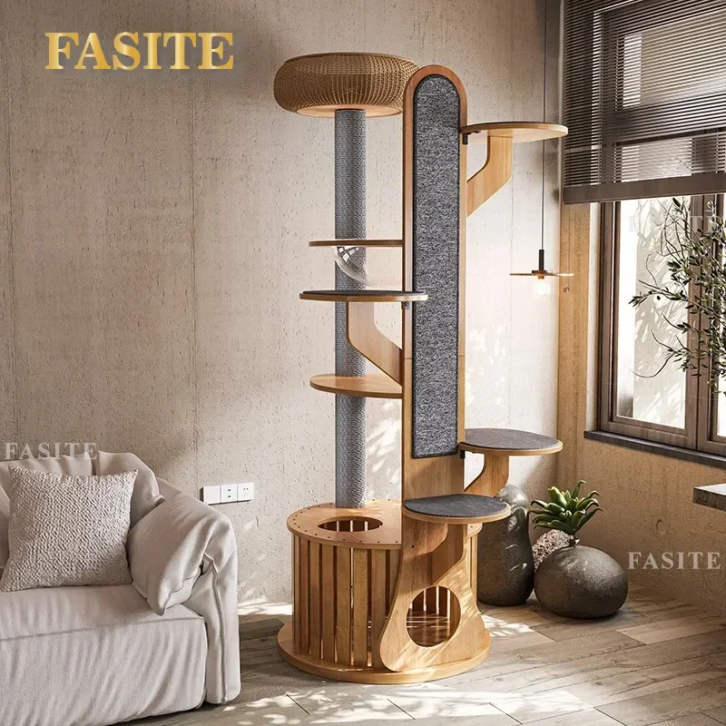 For Cat Climbing Frame Solid Wood Large Multi Layer Tree with Litter Box Jumping Platform Anti Scratch Furniture Toy