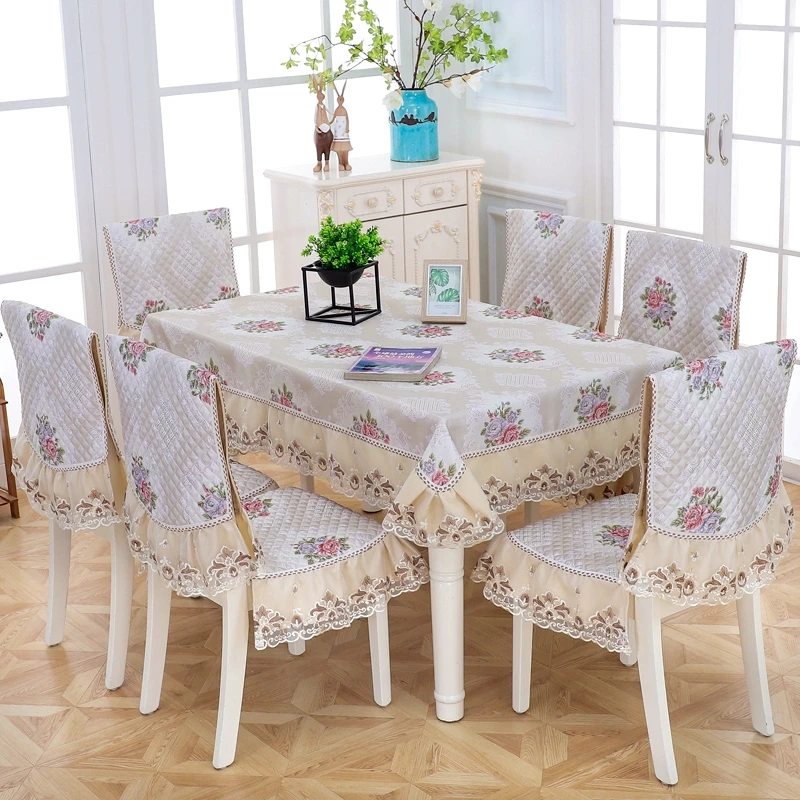 High-end luxury European Linen Lace Table Cloth Round\Rectangle High Quality Comfortable Household Dining Table Chair Cover F5