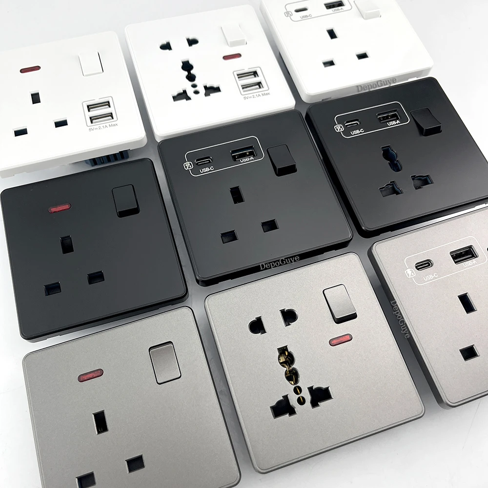 Universal 5-pin Dual USB ชาร์จซ็อกเก็ตสีขาวสมาร์ท 18W Fast CHARGING Type C ปลั๊กปลั๊ก,UK Wall ซ็อกเก็ตไฟฟ้า 220V