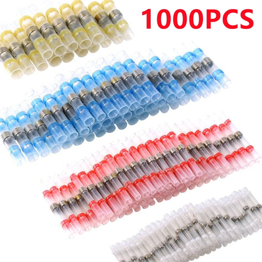 1000/100PCS Waterproof Heat Shrink Butt Wire Connectors Tinned Copper Solder Seal Wire Terminals Thermal Shrinkage Sleeve Splice