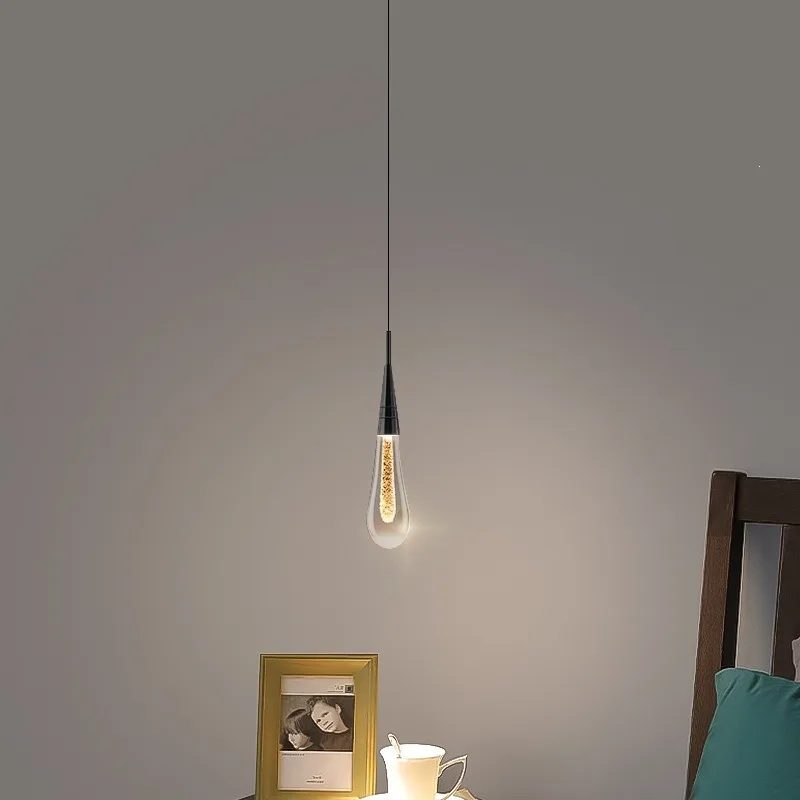 Bedroom Headboard Pendant Light Nordic Minimalist Crystal Trendy Creative Living Room Feature Wall Decoration Water Droplet Lamp