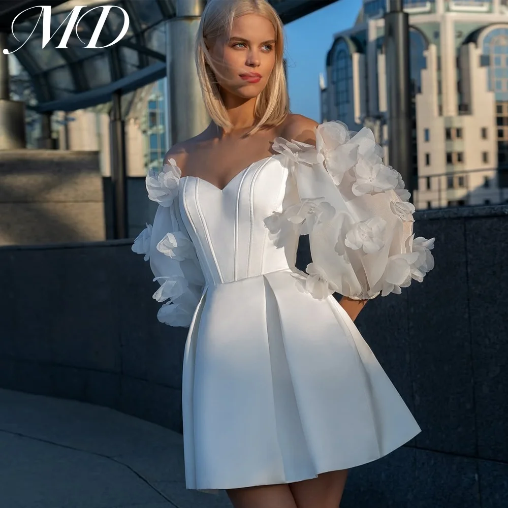 

MD 2025 Exquisite Short Applique Wedding Dress Off Shoulder Sweetheart Pleat فساتين سهرة vestidos de fiesta Customized